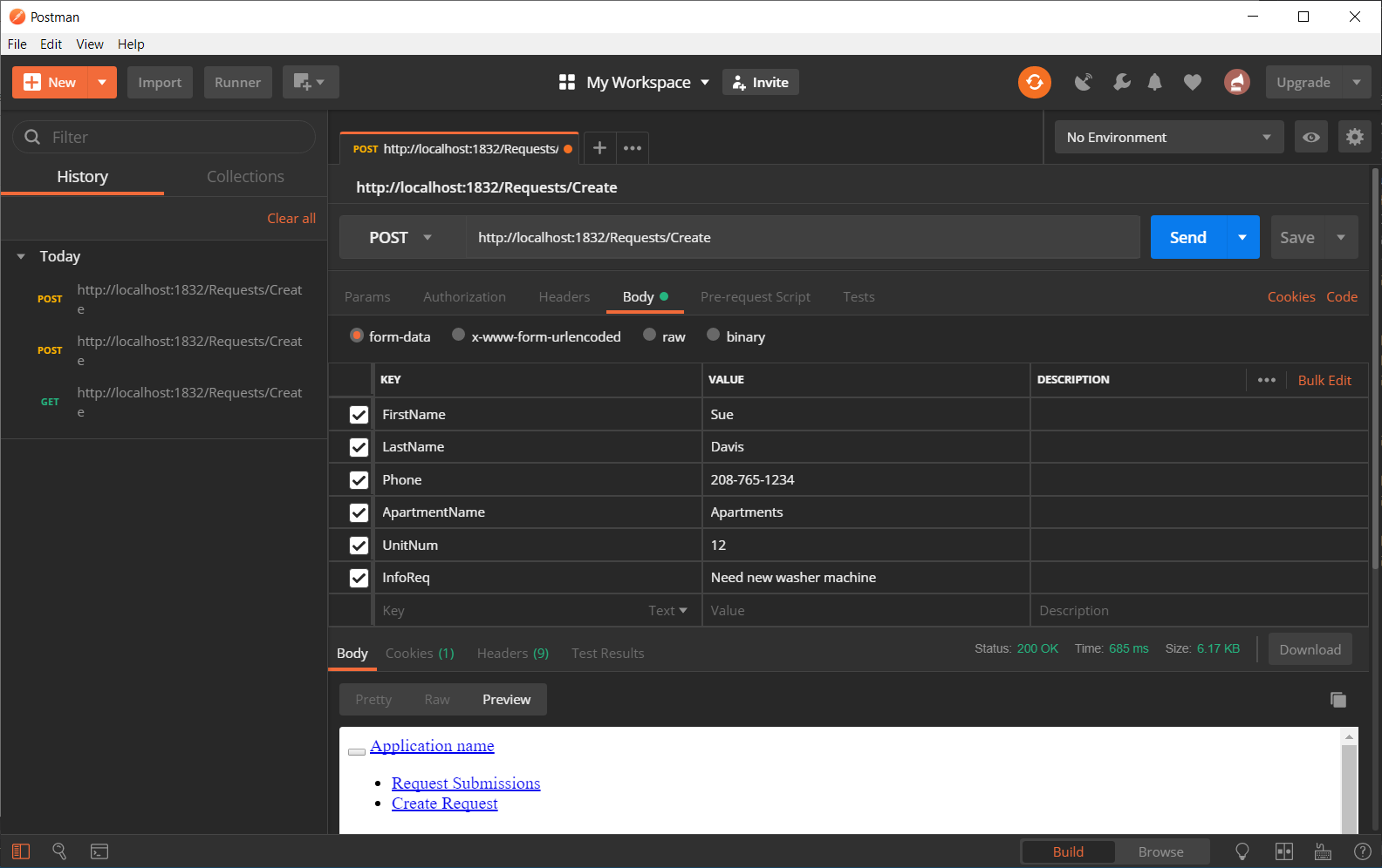 Image of entering Keys and Values in Postman