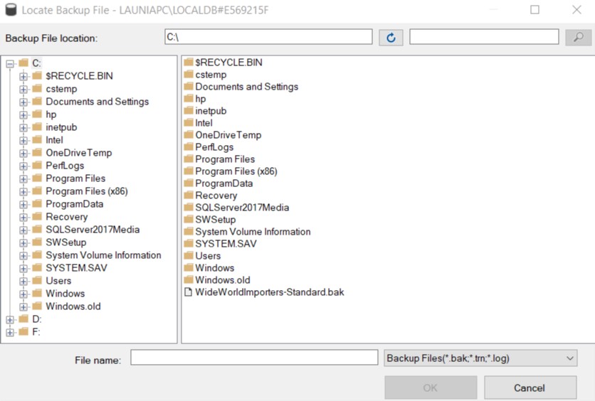 SQL SM locate database
